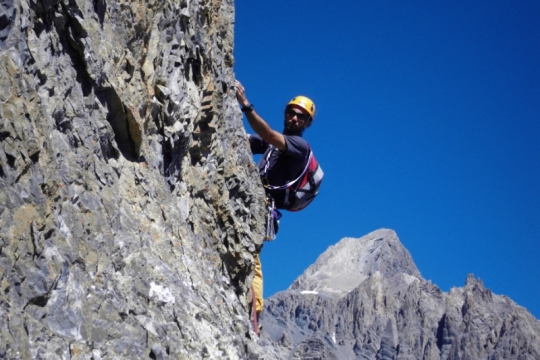 Multi pitch climbing in Ubaye